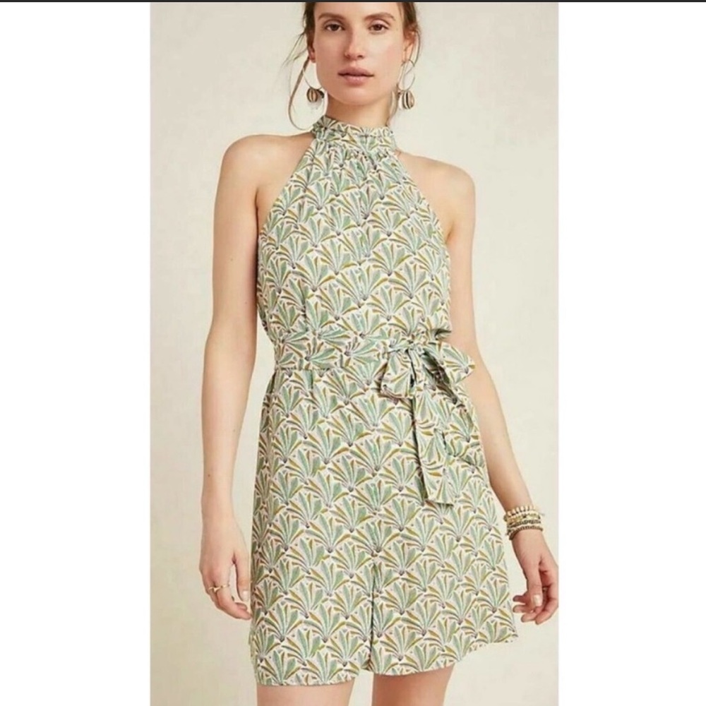 Anthropologie Maddie green tropical print romper